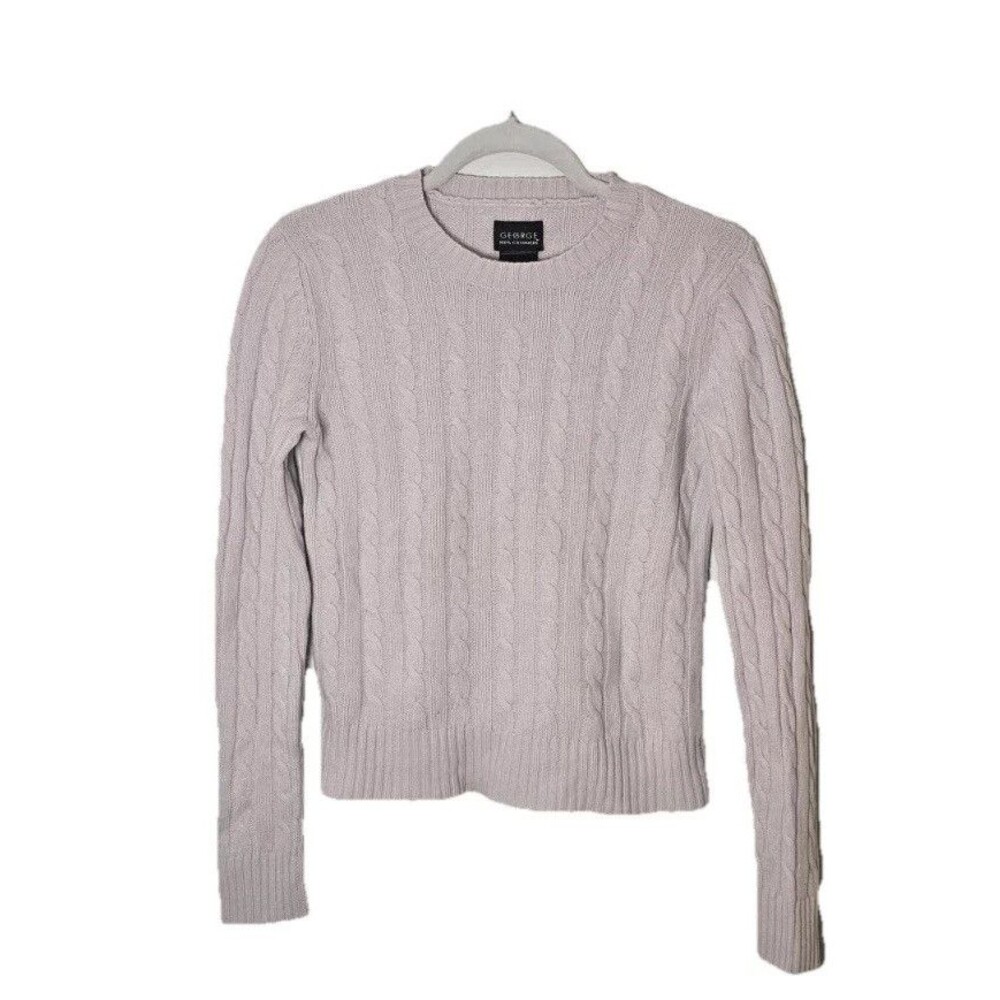 George Womens Gray 100% Cashmere Crew Neck Knit Sweater Misses Sz M Basic Simple